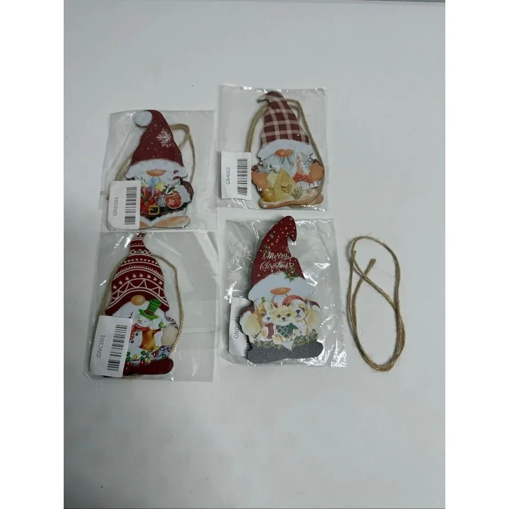 Set of 4 Gnomes Decorations Christmas Tree Wooden Ornaments